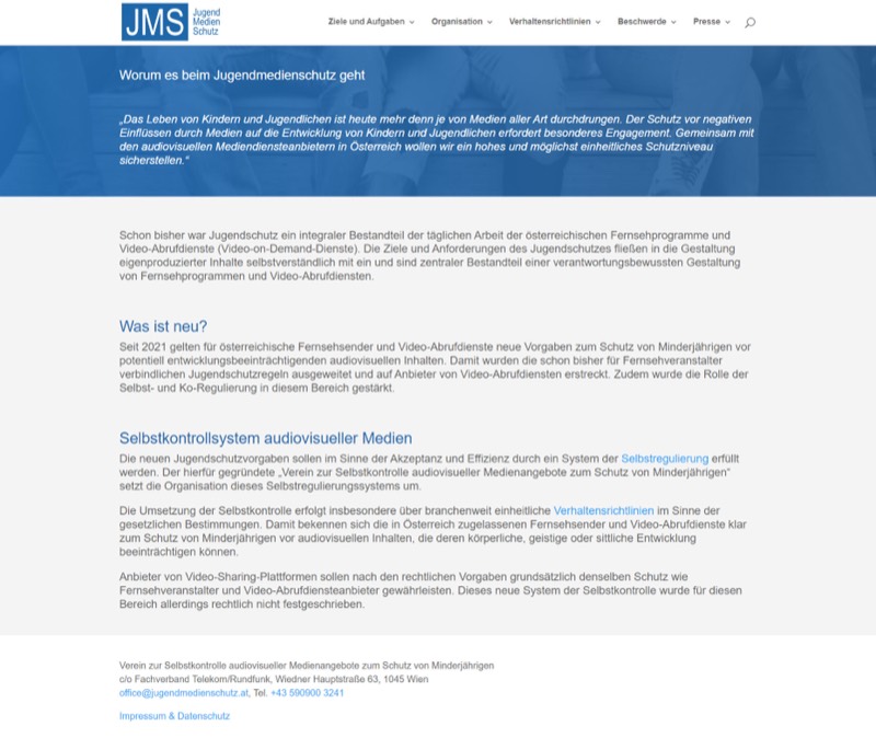 Screenshot der Website jugendmedienschutz.at