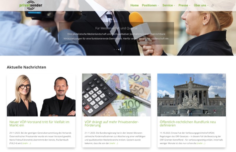 Screenshot der Website voep.at